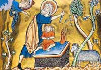 Miniature du psautier d'Ingeburg de Danemark. Abraham s'apprêtant à immoler son fils, Isaac.